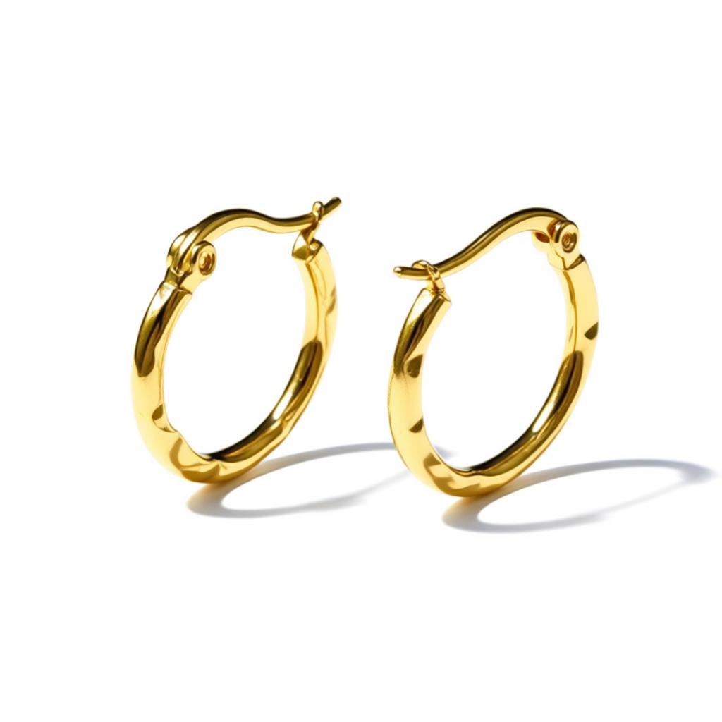 Goudkleurige Oorringen RVS met Fijn Streepmotief (20 mm)