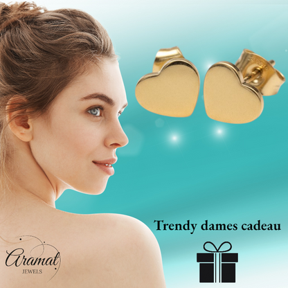 Boucles d'oreilles puces en forme de cœur en acier, couleur or, 8 mm, fermées