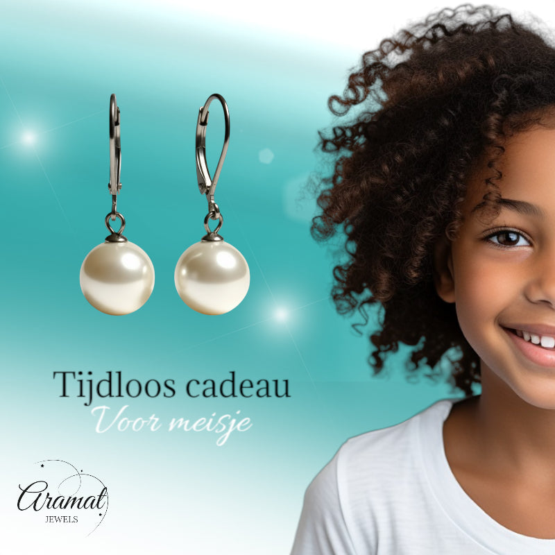 Oorhangers – RVS met Ronde Witte Parel (27mm)