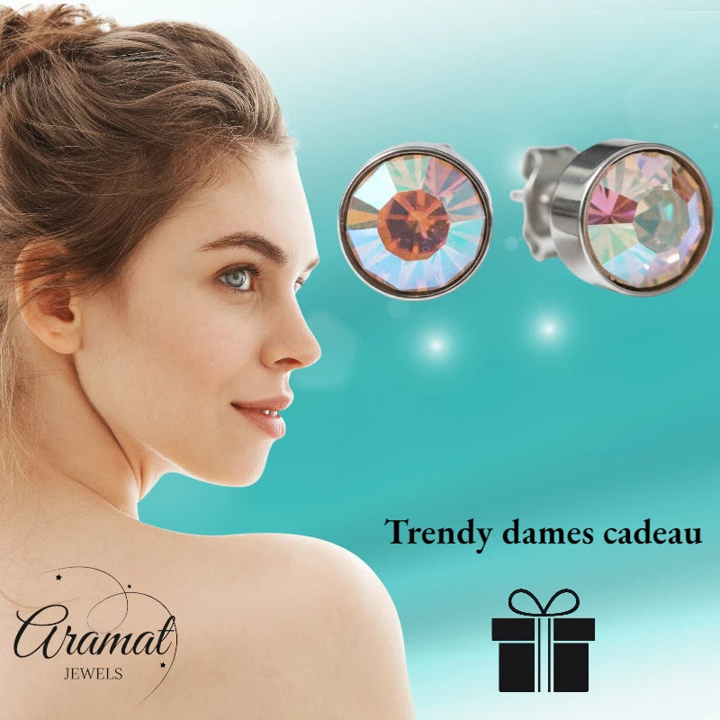 Oorstekers – Staal Kristal AB Transparant Zilverkleur (8mm)