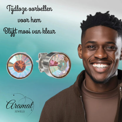 Oorstekers – Staal Kristal AB Transparant Zilverkleur (8mm)