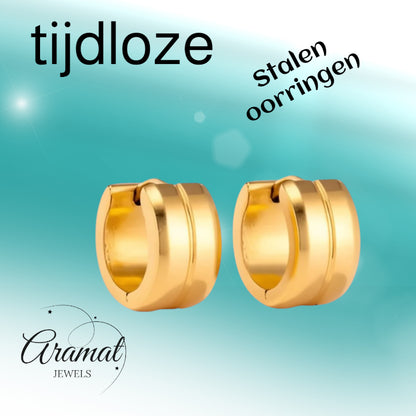 Oorringen – Staal Enkele Streep Goudkleurig (13mm)