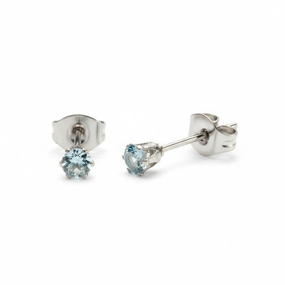 Boucles d'oreilles en zircon bleu clair – 3 mm – Acier inoxydable
