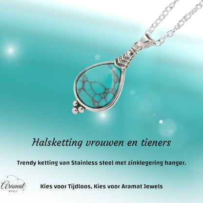 Lichtblauwe Boho Ketting met Druppelvormige Steen