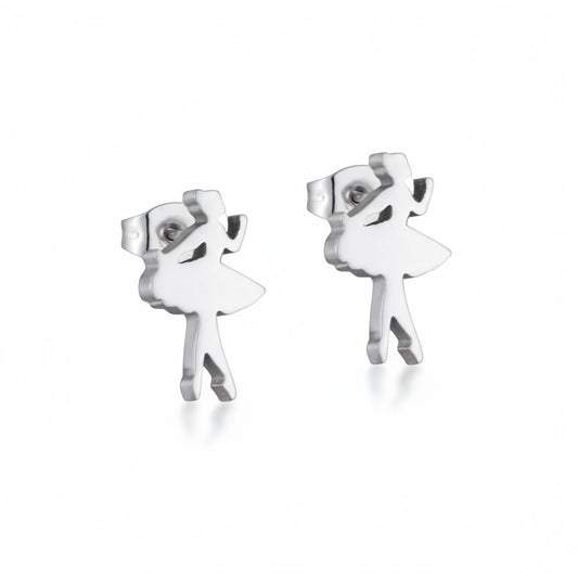 Boucles d'oreilles ballerines en acier inoxydable argenté, 10 x 6 mm