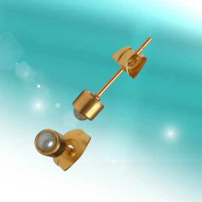 Boucles d'oreilles puces – Acier, perle, vert clair, couleur or (4 mm)