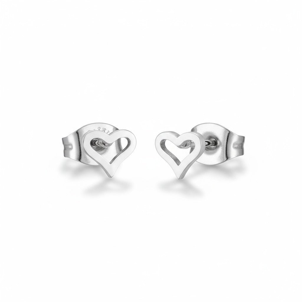 Stalen open hartjes oorbellen zilverkleur 4mm RVS, subtiele hypoallergeen oorstekers voor dames en kinderen