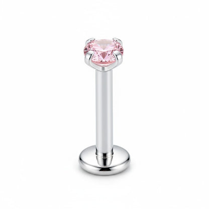 Piercing hélix couleur argent, zircon rose, 6 mm x 3 mm x 1,2 mm