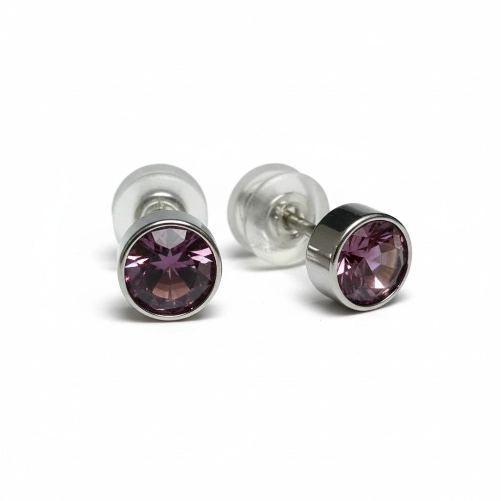 Oorstuds – Staal Kristal Licht Paars Zilverkleur (5mm)