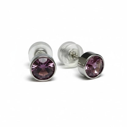 Oorstuds – Staal Kristal Licht Paars Zilverkleur (5mm)