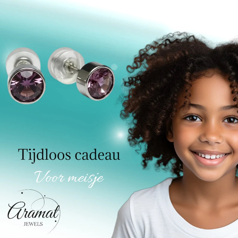 Oorstuds – Staal Kristal Licht Paars Zilverkleur (5mm)