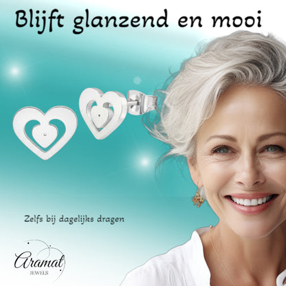 Boucles d'oreilles puces en forme de cœur en acier inoxydable argenté 11 x 9 mm ajouré