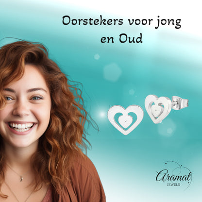 Boucles d'oreilles puces en forme de cœur en acier inoxydable argenté 11 x 9 mm ajouré