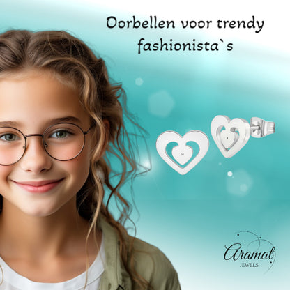 Boucles d'oreilles puces en forme de cœur en acier inoxydable argenté 11 x 9 mm ajouré