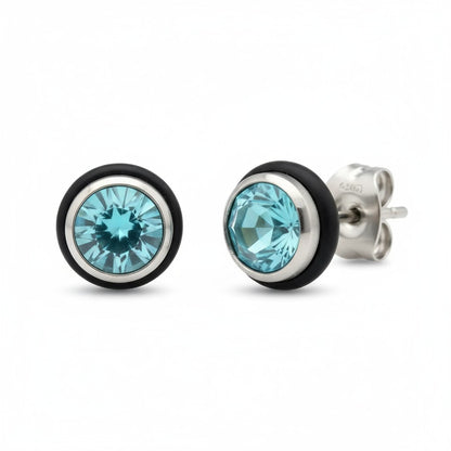 Boucles d'oreilles rondes en acier avec zircon bleu clair 