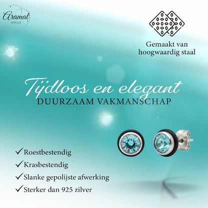 Boucles d'oreilles rondes en acier avec zircon bleu clair 