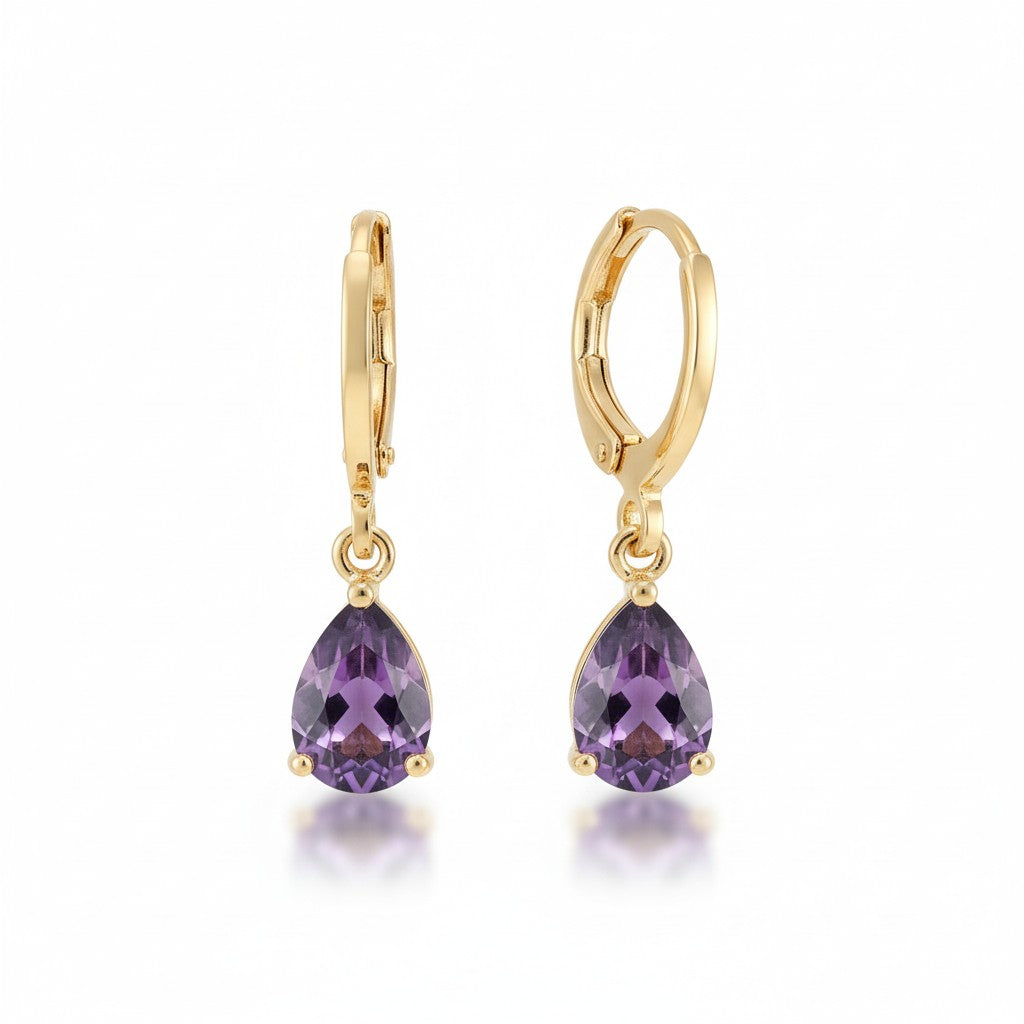 Boucles d'oreilles miniatures dorées pour fille – Zirconium violet – 10 mm