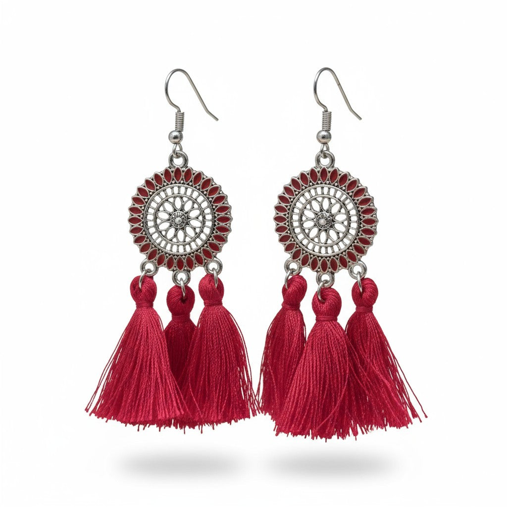 Zomerse Boho Oorhangers Kwastjes Rood 75mm