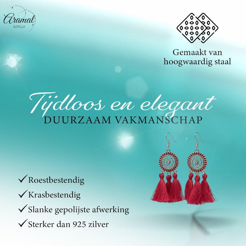 Zomerse Boho Oorhangers Kwastjes Rood 75mm