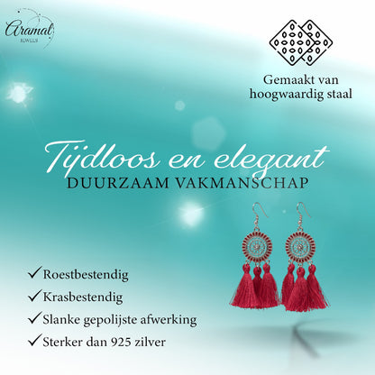Zomerse Boho Oorhangers Kwastjes Rood 75mm