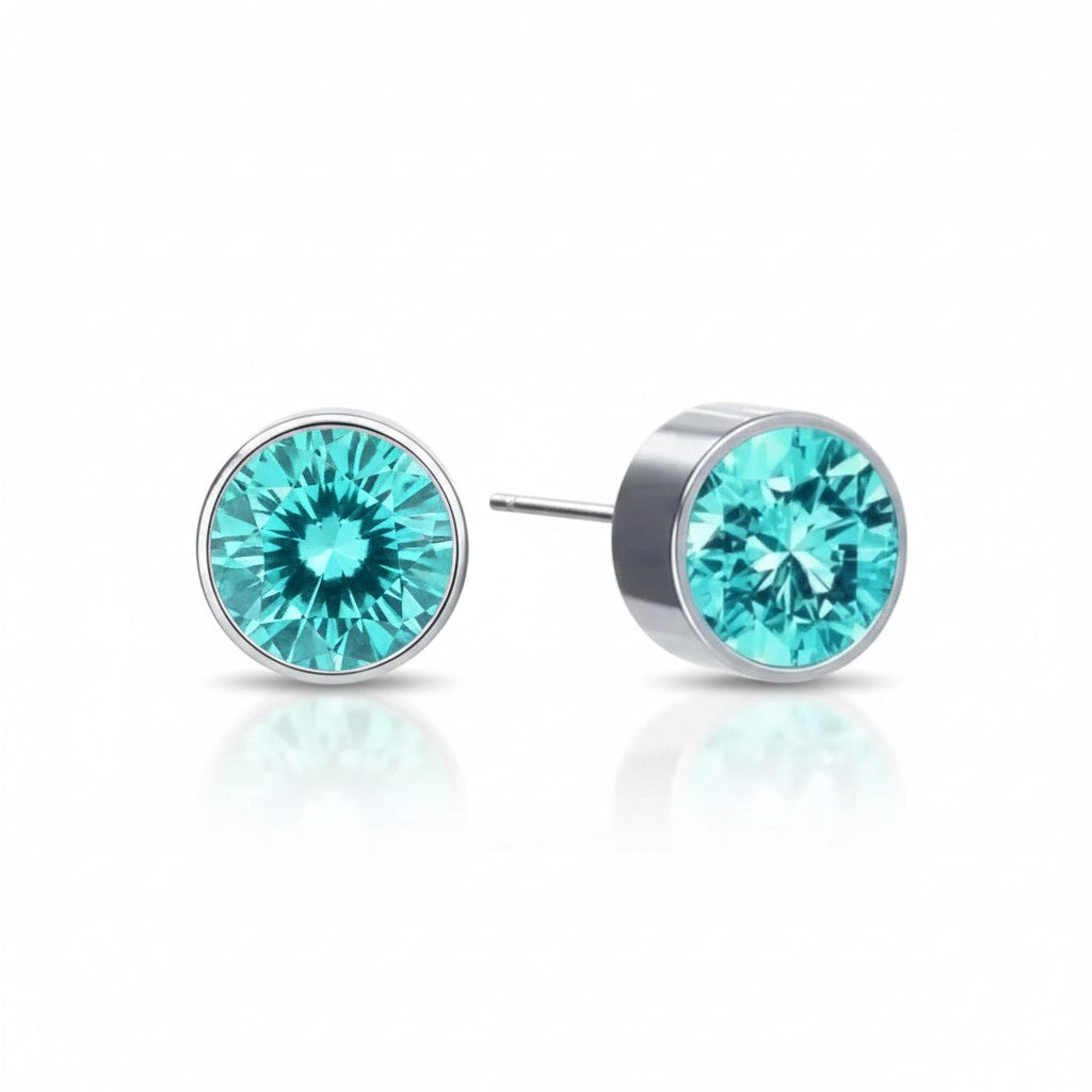 Oorstekers – Staal Kristal Aqua Blauw Zilverkleur (6mm)
