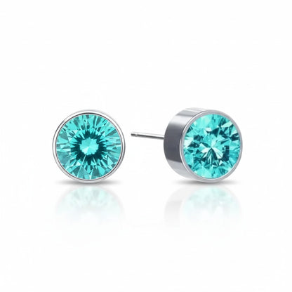 Oorstekers – Staal Kristal Aqua Blauw Zilverkleur (6mm)