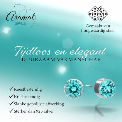 Oorstekers – Staal Kristal Aqua Blauw Zilverkleur (6mm)