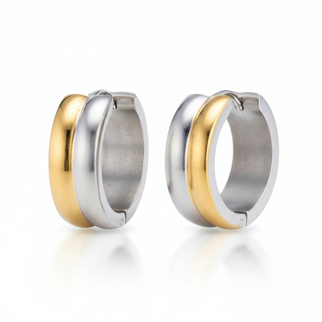 RVS oorringen - Bicolor Staal - Glanzend