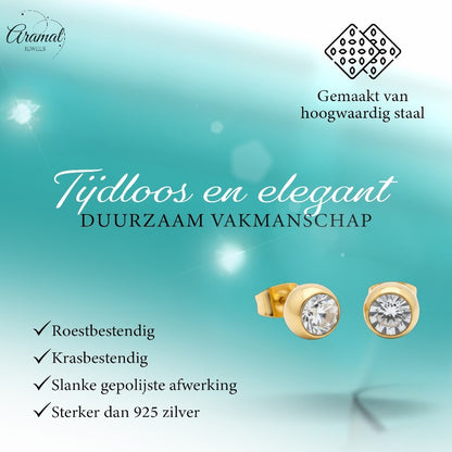 Goudkleurige Bolletjes Oorbellen met Zirkonia