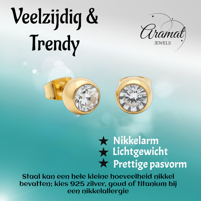 Goudkleurige Bolletjes Oorbellen met Zirkonia