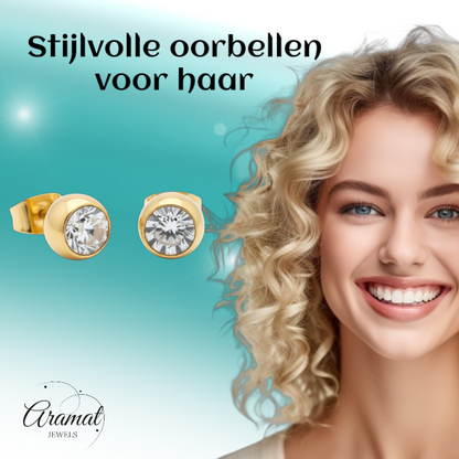 Goudkleurige Bolletjes Oorbellen met Zirkonia