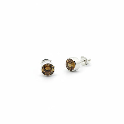 Oorstekers – Staal Kristal Bruin Zilverkleur (8mm)