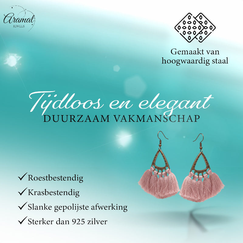 Boho Oorhangers Kwastjes Roze 55x30mm