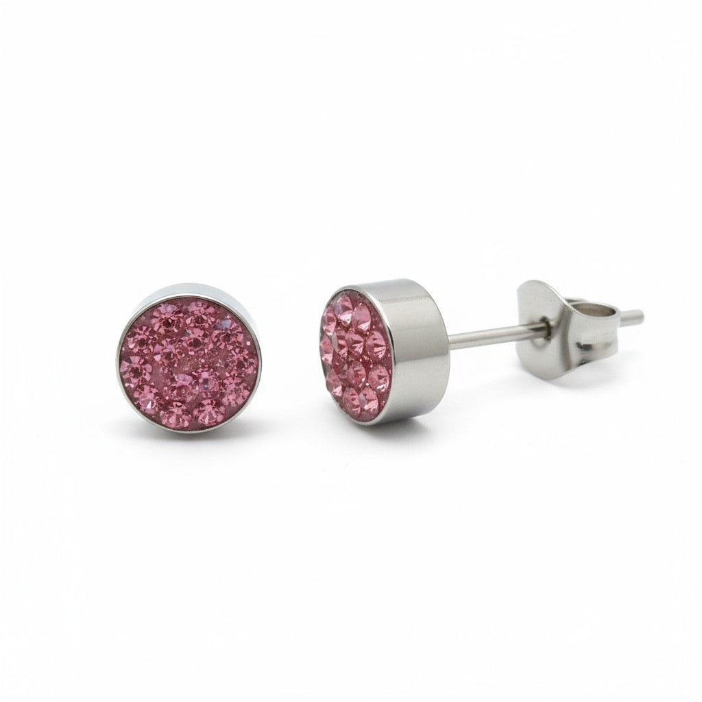 Boucles d'oreilles puces argentées avec cristal rose – 6 mm 