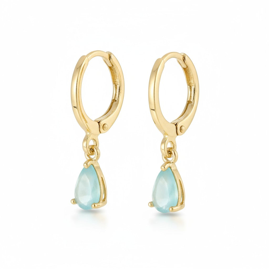 Boucles d'oreilles miniatures dorées pour fille – Zirconium vert menthe – 10 mm