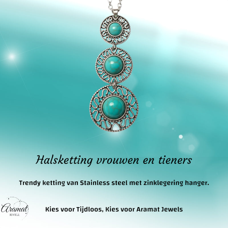 Boho Halsketting met Gemarmerde Turquoise Stenen