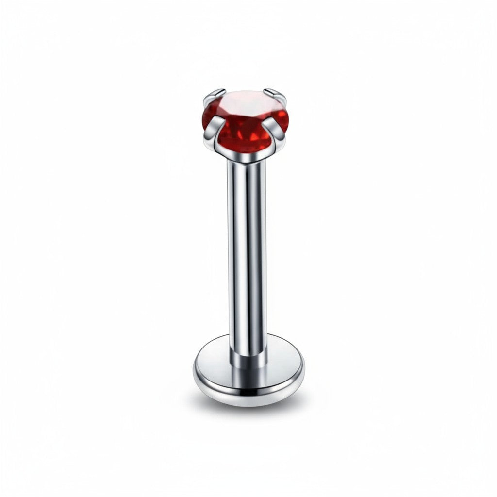 Piercing hélix couleur argent, zircon rouge, 6 mm x 3 mm