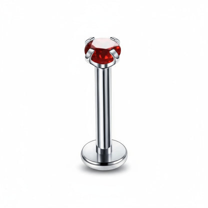 Piercing hélix couleur argent, zircon rouge, 6 mm x 3 mm
