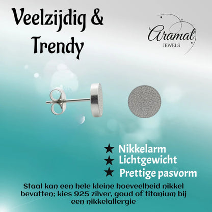 Oorbellen – 8mm Rond Sandblasted RVS Zilverkleur Unisex