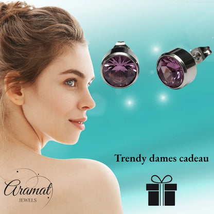 Oorstekers – Staal Kristal Licht Paars Zilverkleur (10mm)