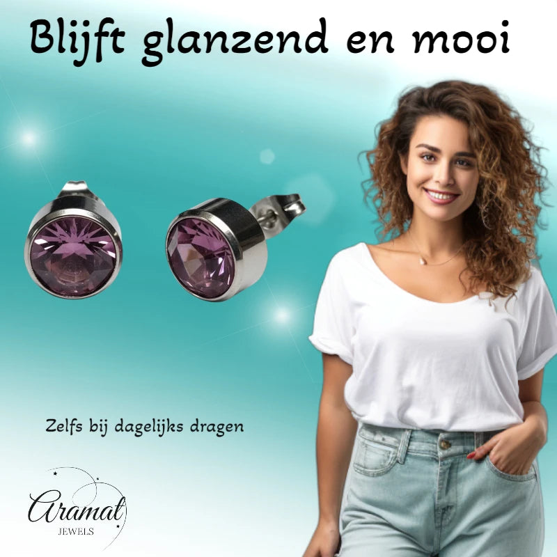 Oorstekers – Staal Kristal Licht Paars Zilverkleur (10mm)