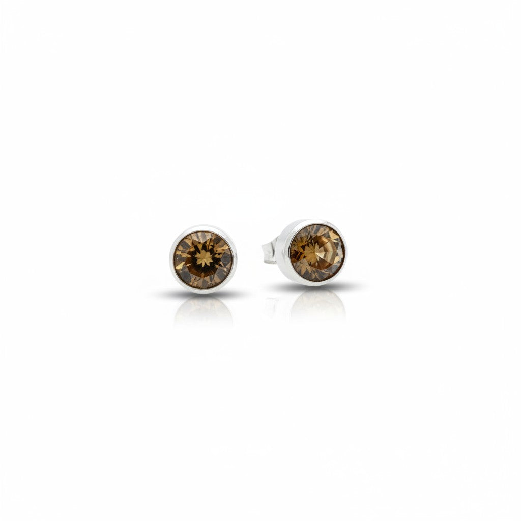 Oorstekers – Staal Kristal Bruin Zilverkleur (8mm)