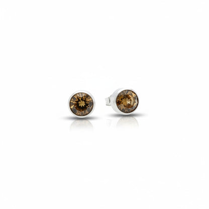 Oorstekers – Staal Kristal Bruin Zilverkleur (8mm)