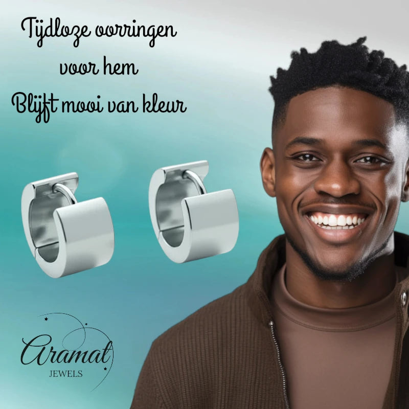 Oorringen – Staal Huggies Zilverkleurig (16x7mm)