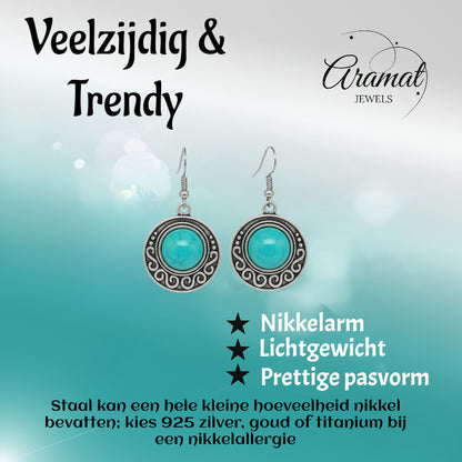 Boho Turquoise Gemarmerde Oorhangers Antiek Zilver