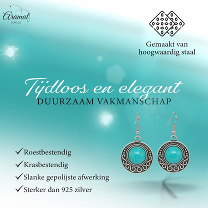 Boho Turquoise Gemarmerde Oorhangers Antiek Zilver