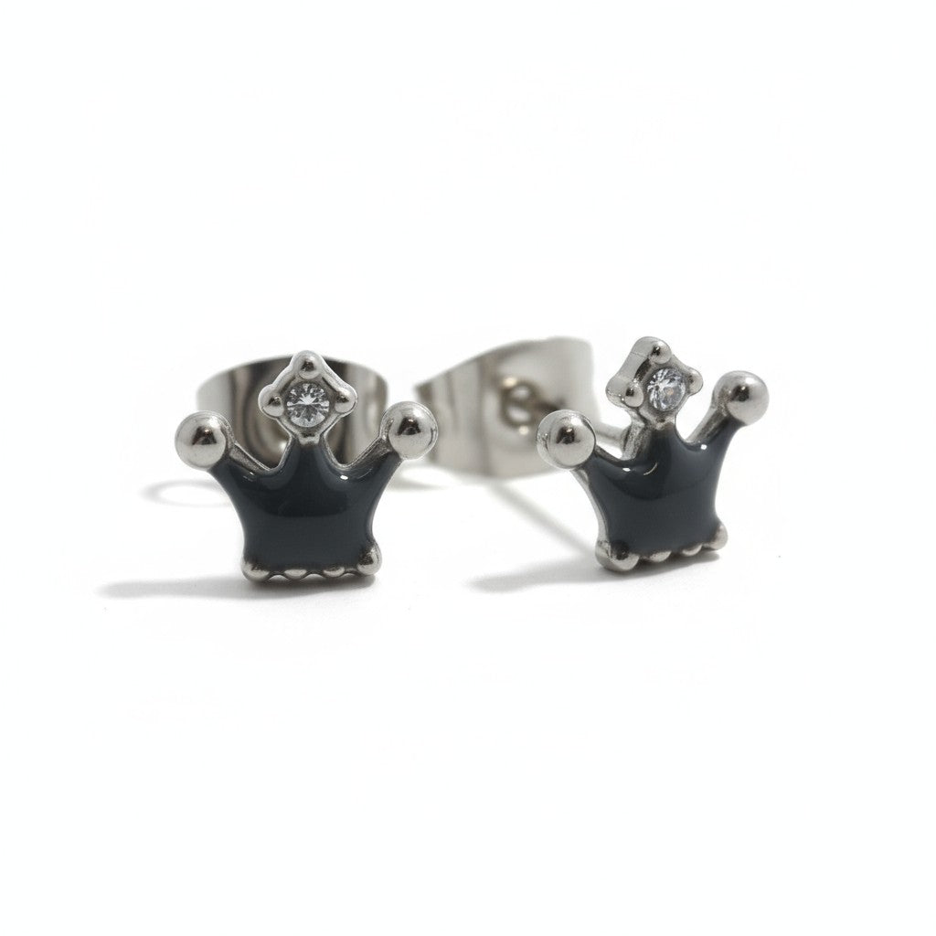 Boucles d'oreilles couronne en acier émaillé avec pierre 