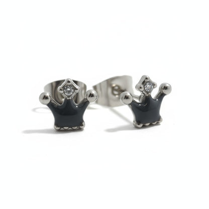 Boucles d'oreilles couronne en acier émaillé avec pierre 