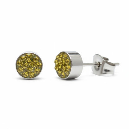 Boucles d'oreilles puces argentées avec cristal vert olive – 6 mm 