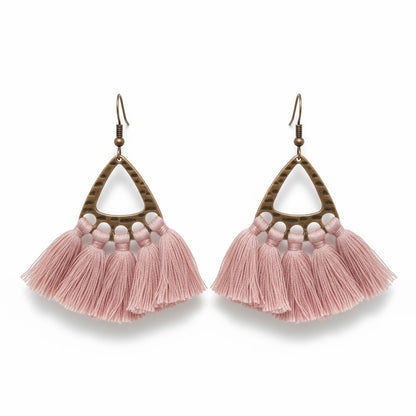 Boho Oorhangers Kwastjes Roze 55x30mm